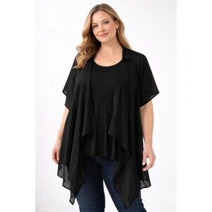 Essentials 2 Piece Black Sheer Cardigan Set Draped Open Front Top Layering OS
